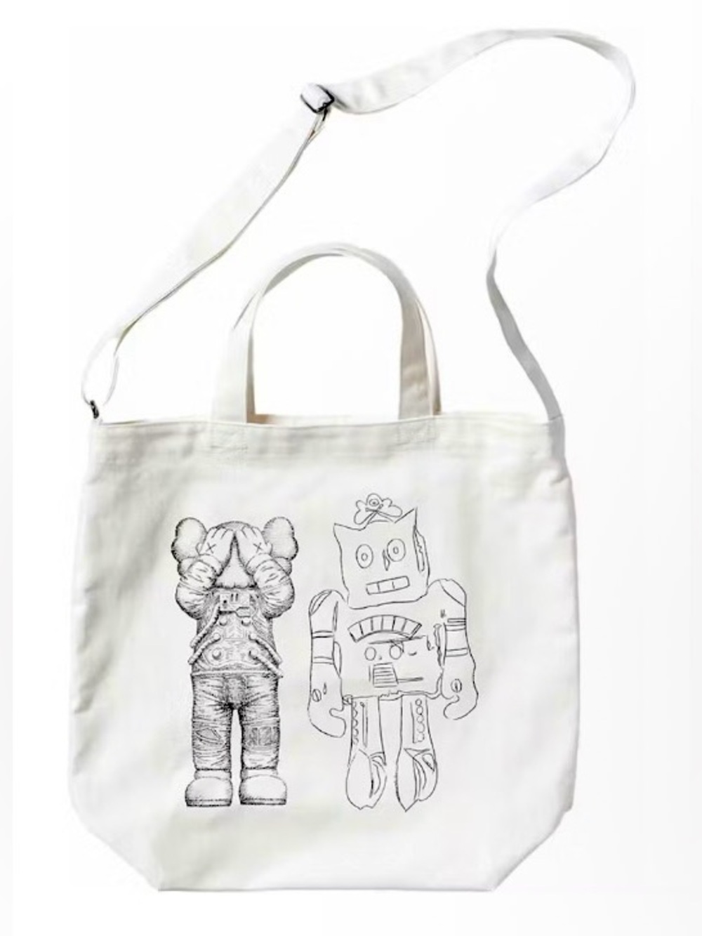 UNIQLO KAWS Andy Warhol Tote Bag 2Way Crossbody Canvas NWT  Collab Off White